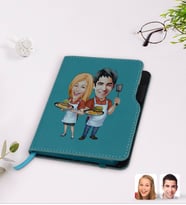 BK Gift Kişiye Özel Sevgililer Karikatürlü Turkuaz Termo Deri Defter-57