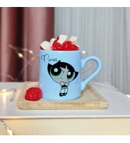 Power Puff Girls ( Buttercup ) Tasarımlı Kişiye Özel Mavi Türk Kahvesi Fincan