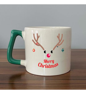 Merry Christmas Geyik Baskılı Yeşil Kulplu D Yılbaşı Kupası