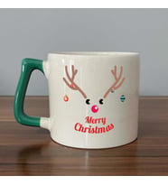 Merry Christmas Geyik Baskılı Yeşil Kulplu D Yılbaşı Kupası