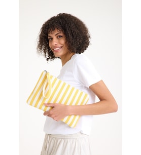 Premium Kadın Pamuk Dokuma Astarlı Renkli Clutch Portföy El Çantası (Sarı)
