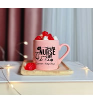 Hemşire ( Nurse Life ) Tasarımlı Kişiye Özel Pembe Türk Kahvesi Fincanı