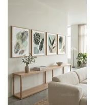 Minimalist Botanik Yaprak Temalı 4’lü Ahşap Çerçeveli Tablo Seti