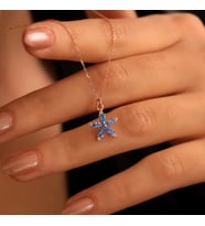 925 Ayar Gümüş Aquamarin Taşlı Nergis Çiçeği Kolye