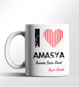 Kişiye Özel Amasya Seninle Daha Güzel Tema Beyaz Kupa