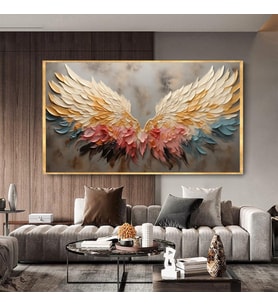 Tablolife Kanatlar 3D Yoğun Yağlı Boya Dokulu Tablo Gold Çerçeve
