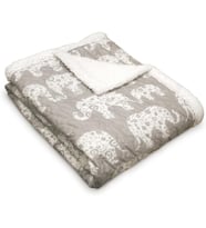 Fil Geçit Töreni Bulanık Tersinir Sherpa Battaniye, 152 cm x 127 cm, Gri ve Beyaz