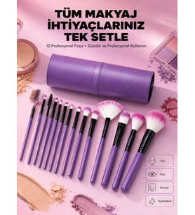 12 Parça Yumuşak Kıllı Makyaj Fırçası Seti Yüz ve Göz Makyajına Uygun Profesyonel Kullanım