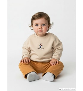 LCW baby Bej Bisiklet Yaka Erkek Bebek Sweatshirt Ve Eşofman Altı