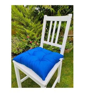 Mavi Renk Pamuklu Kumaş Pofidik Kare Dekoratif Sandalye Minderi 35x35 Cm, Bağcıklı Sandalye Minderi (Çok Renkli)