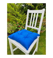 Mavi Renk Pamuklu Kumaş Pofidik Kare Dekoratif Sandalye Minderi 35x35 Cm, Bağcıklı Sandalye Minderi (Çok Renkli)