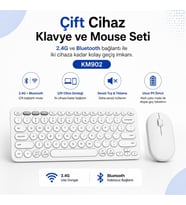 ScHitec Çift Cihaz Bağlantı Özellikli Klavye ve Mouse Set 2.4G+BT Beyaz KM902