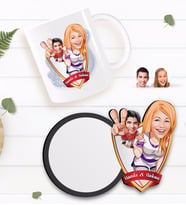 BK Gift Kişiye Özel Sevgililer Karikatürlü Beyaz Kupa ve Ahşap Bardak Altlığı Hediye Seti-30