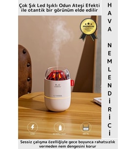 Premium Sessiz Buhar Makinesi Meditasyon Led Işıklı Odun Ateşi Efektli Oda Hava Nemlendirici 280 ML