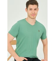 T8568 DEWBERRY V YAKA ERKEK T-SHIRT-DÜZ AÇIK YEŞİL