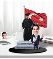 BK Gift Kişiye Özel Atatürk ve Erkek Öğretmen Temalı 2 Katmanlı Karikatürlü Ahşap Biblo- 5-2, Öğretmene Hediye, Öğretmenler Günü, 100. Yıl Hediyesi