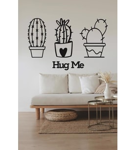 Kaktüs Duvar Dekoru + Hug Me 3 lü Kaktüs Duvar Süsü Kaktüs Tablosu (Siyah - Beyaz)