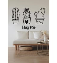Kaktüs Duvar Dekoru + Hug Me 3 lü Kaktüs Duvar Süsü Kaktüs Tablosu (Siyah - Beyaz)