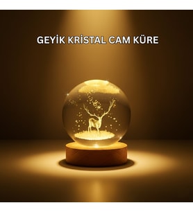 Northcity USB Bağlantılı Geyik Temalı Kristal Küre Premium Masa Gece Lambası
