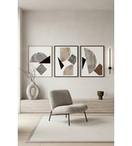 Modern Soyut Geometrik Sanat 3’lü Ahşap Çerçeveli Tablo Seti