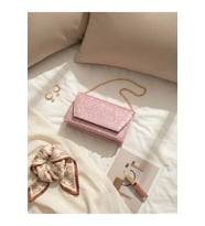 Kadın Pembe Simli Zarf Tasarım 2 Bölmeli Mini Zincir Askılı Çıt Çıt Kapama Clutch Ve El Çantası