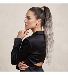 Lastik Tokalı At Kuyruğu Su Dalgalı - Koyu Kumral / Gümüş Platin Ombre
