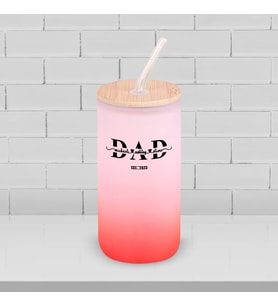 BK Gift İsimli Dad Tasarımlı Kırmızı Renk Pipetli Buzlu Cam Bardak 600ml - 1, Babaya Hediye, Doğum Günü Hediyesi