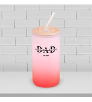 BK Gift İsimli Dad Tasarımlı Kırmızı Renk Pipetli Buzlu Cam Bardak 600ml - 1, Babaya Hediye, Doğum Günü Hediyesi