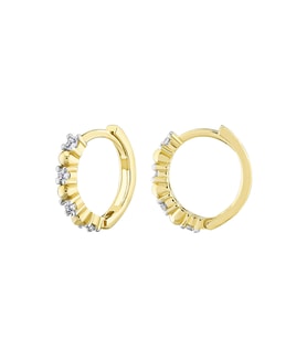 MOOM MÜCEVHERAT Kadın 14 Ayar Altın Küpe Minimalist Zirkon Taşlı Modern Halka Altın Küpe 12 mm