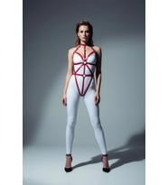 LYYN Kırmızı Body Harness Kadın Deri Metal Halka Detaylı - Brf243 (Taba)