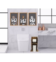 BK Home Doğal Masif Ahşap Tuvalet Kağıtlığı ve Dekoratif 3’lü Retro Ahşap Tablo-4 (Beyaz)