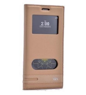 Zore G5 ile Uyumlu Elite Serisi Pencereli Kapaklı Kılıf Gold