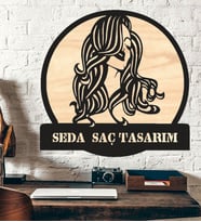 Kişiye Özel Bayan Kuaför Saç Tasarımı Temalı Ahşap Duvar Tablo