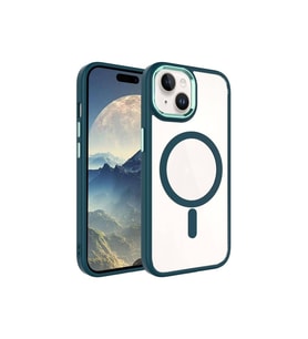 Apple iPhone 15 Plus Uyumlu Kılıf Wireless Şarj Özellikli Zore Krom M-safe Silikon Kapak (Koyu Yeşil)