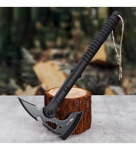 Valkyrie Çok Amaçlı Kamp Baltası – Outdoor Survival Balta – Çok Fonksiyonlu Çelik Başlık – Odun Kesme, Avcılık, Kamp (Siyah)