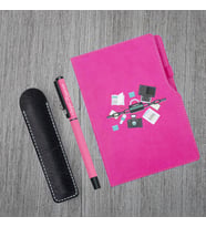 Kişiye Özel Gazeteci Temalı Pembe Defter & Pembe Roller Kalem