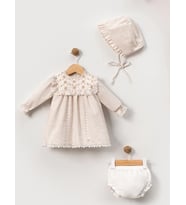 ÇİÇEK İŞLEMELİ ŞAPKALI BEBE KIZ ELBİSE