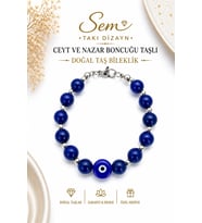Nazar Cam Boncuklu Ceyt Doğal Taşlı Lacivert Bileklik