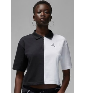Nike Jordan Flight Loose Fit 1/4 Zip T-shirt Kadın 1/4 Fermuar Gömlek Yakalı Bol Kalıp Kısa Tişört Siyah Beyaz