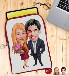 BK Gift Kişiye Özel Sevgililer Karikatürlü Taşınabilir Koruyucu Tablet Kılıfı & Organizer Çanta - Kırmızı-94