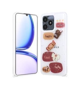 Realme C53 Uyumlu Kılıf Parlayan Simli Kabartma Figürlü Zore Cevze Kapak