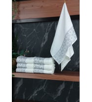 Dantelli Güpürlü Lüks %100 Pamuk Çeyizlik 6 lı El Yüz Havlu Seti 40X70 - Gri - 4400
