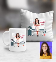 Kişiye Özel Karikatürlü Hemşire Kupa ve Yastık Hediye Seti Kadın Hemşireye Tıp Bayramı Hediyesi (Beyaz)