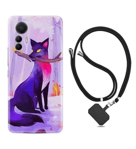 Xiaomi 12 Lite Kılıf Silikon Boyun Askılı İpli Desenli Silikon Mor Kurt 1614