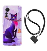 Xiaomi 12 Lite Kılıf Silikon Boyun Askılı İpli Desenli Silikon Mor Kurt 1614
