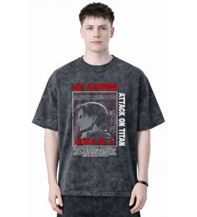 Levi Ackerman Attack On Titan Anime Baskılı Unisex Oversize Eskitme Yıkamalı Tişört