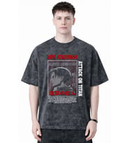 Levi Ackerman Attack On Titan Anime Baskılı Unisex Oversize Eskitme Yıkamalı Tişört