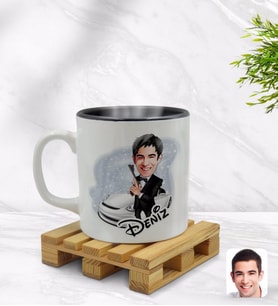BK Gift Kişiye Özel Erkek Ajan Karikatürlü İçi Siyah Renkli Kupa Bardak Model 1