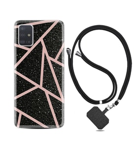 Samsung a71 A72 A73 A7 A9 2018 C7 C9 Kılıf Boyun Askılı Silikon Pembe Şeritli Mermer 1312