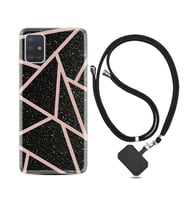 Samsung a71 A72 A73 A7 A9 2018 C7 C9 Kılıf Boyun Askılı Silikon Pembe Şeritli Mermer 1312